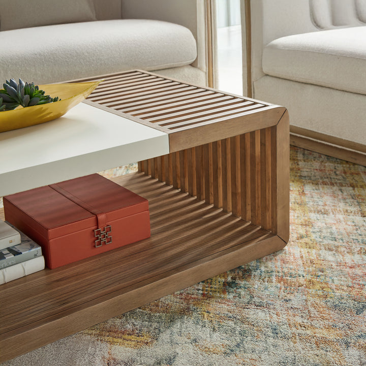 PORTICO White & Wood Rectangular Coffee Table