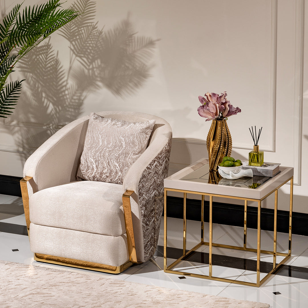 CARMELA Shimmer Ivory End Table - Michael Amini