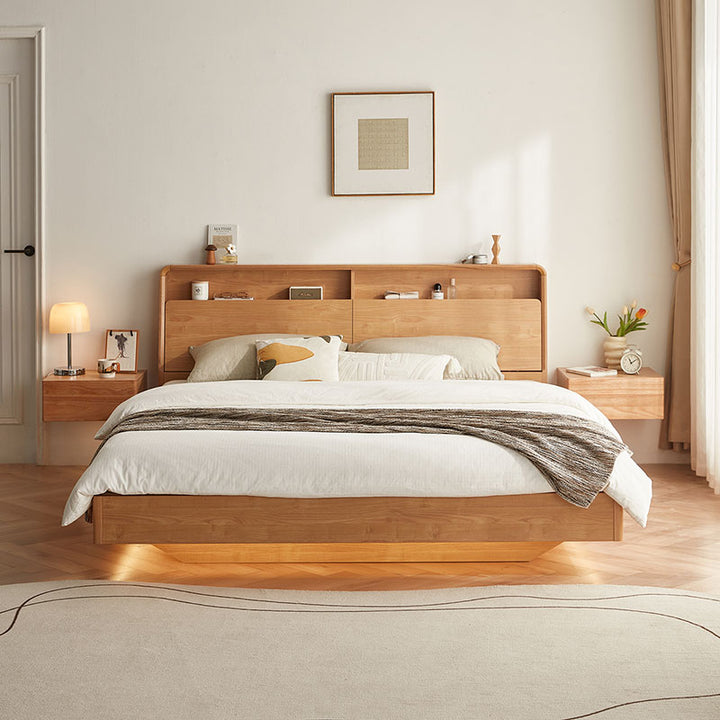 LINDEN Floating Oak Frame Bed with LED Under-lighting