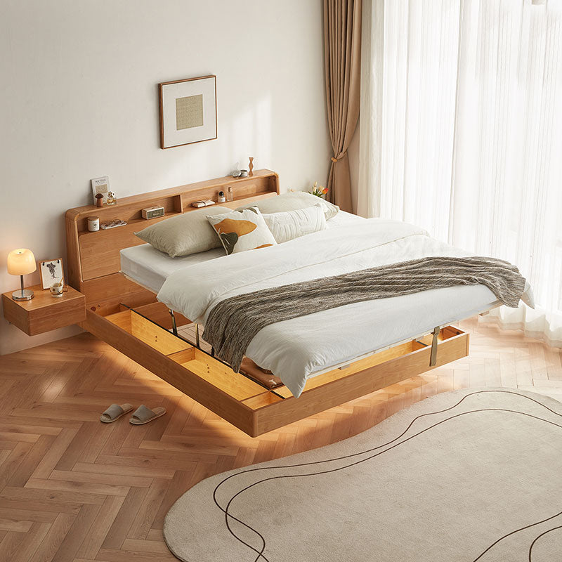 LINDEN Floating Oak Frame Bed with LED Under-lighting