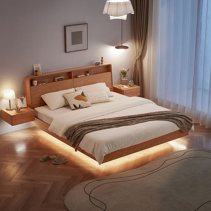 LINDEN Floating Oak Frame Bed with LED Under-lighting