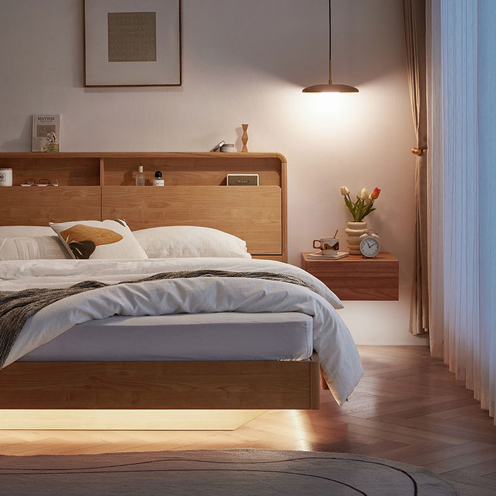 LINDEN Floating Oak Frame Bed with LED Under-lighting