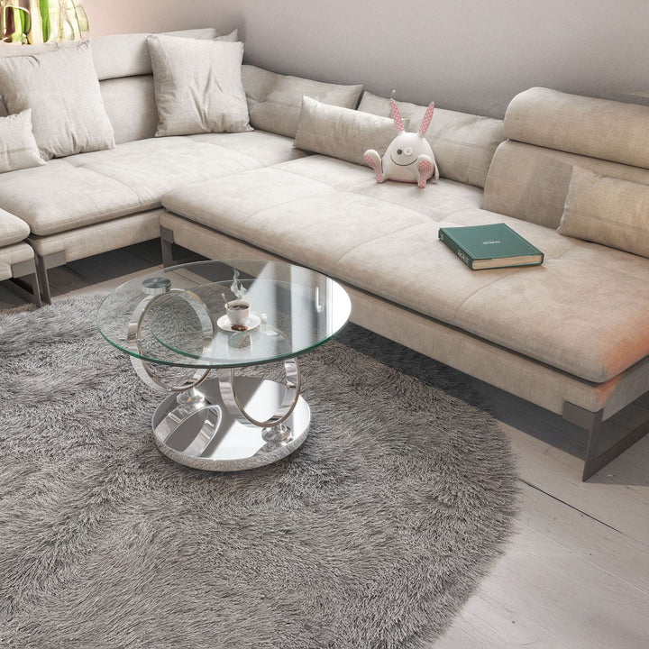 2 Round Tempered Glass Tops Coffee Table