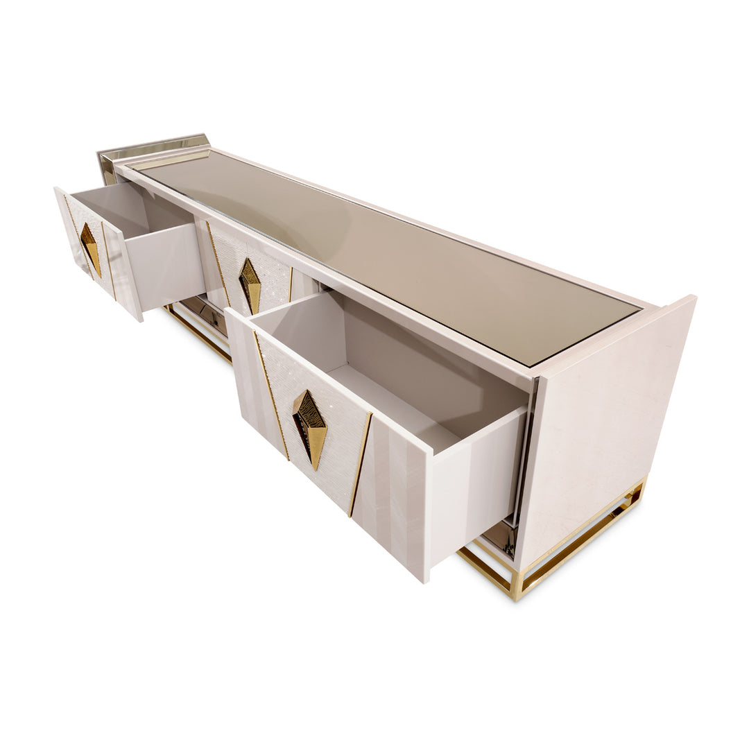 CARMELA Shimmer Ivory TV Stand  - Michael Amini