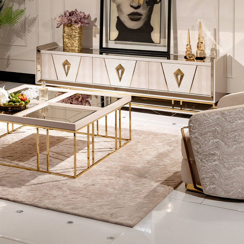 CARMELA Shimmer Ivory TV Stand  - Michael Amini