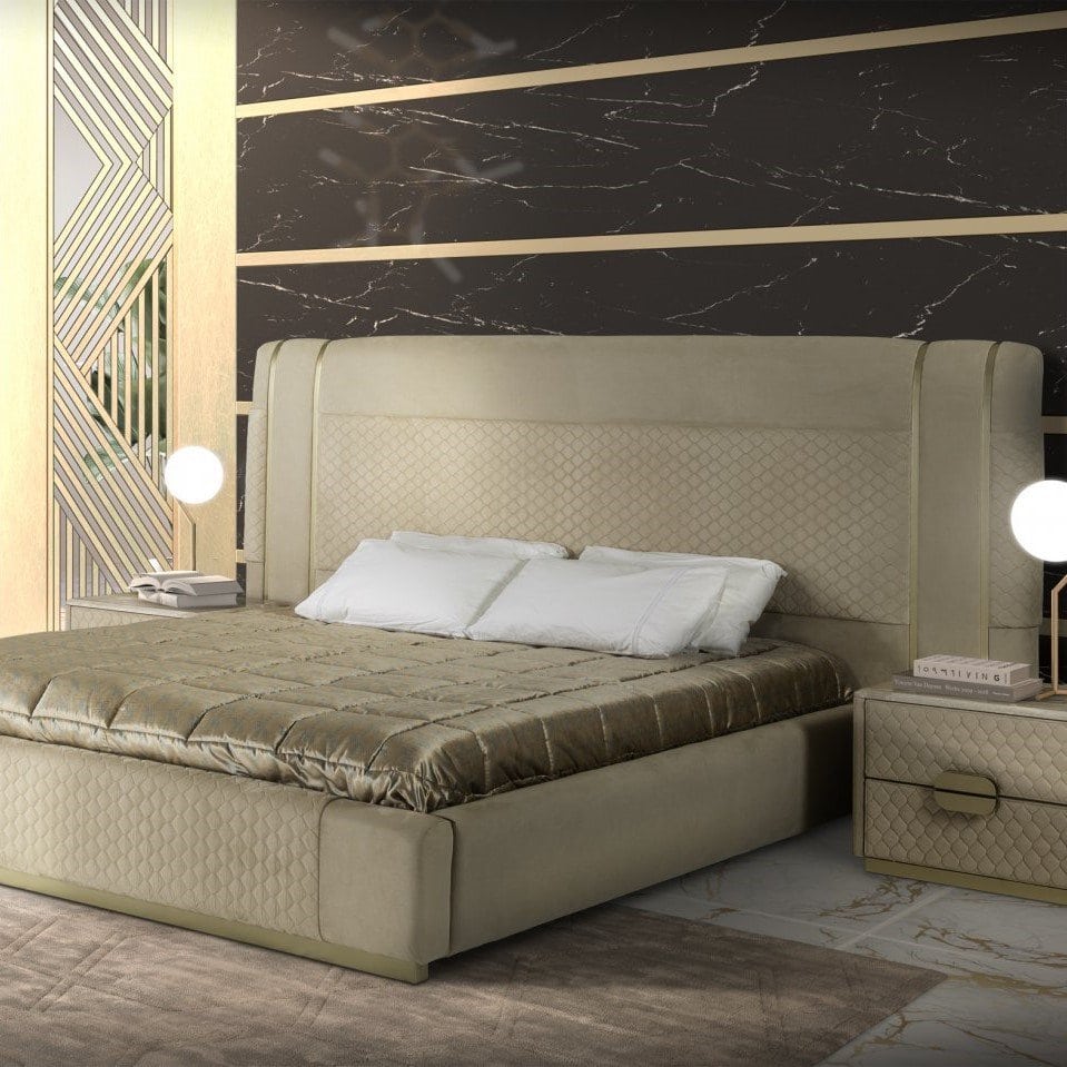 EUGENE Leather Bed – Stone International
