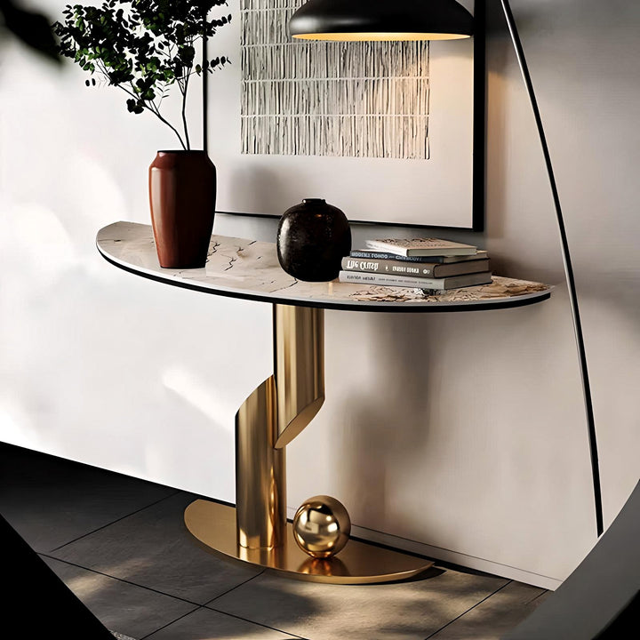 CLAURISSE White & Gold Marble Console Table