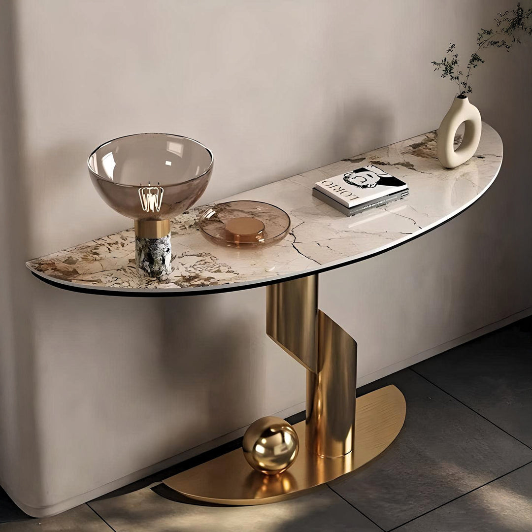 CLAURISSE White & Gold Marble Console Table