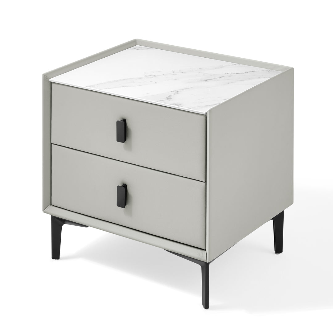 LISETTE Grey Nightstand with Two Drawers