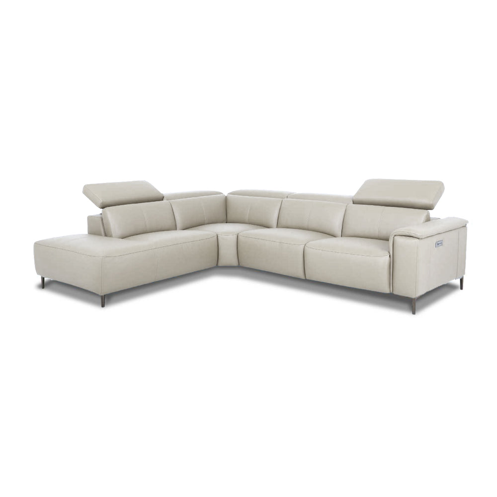 EVANDER Frost White Leather Power Motion Sectional Sofa