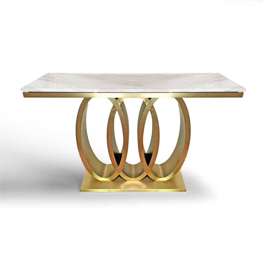 RHYS Brushed Gold Faux Marble Console Table