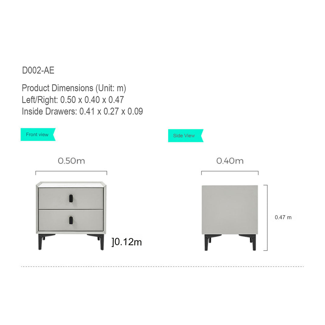 LISETTE Grey Nightstand with Two Drawers