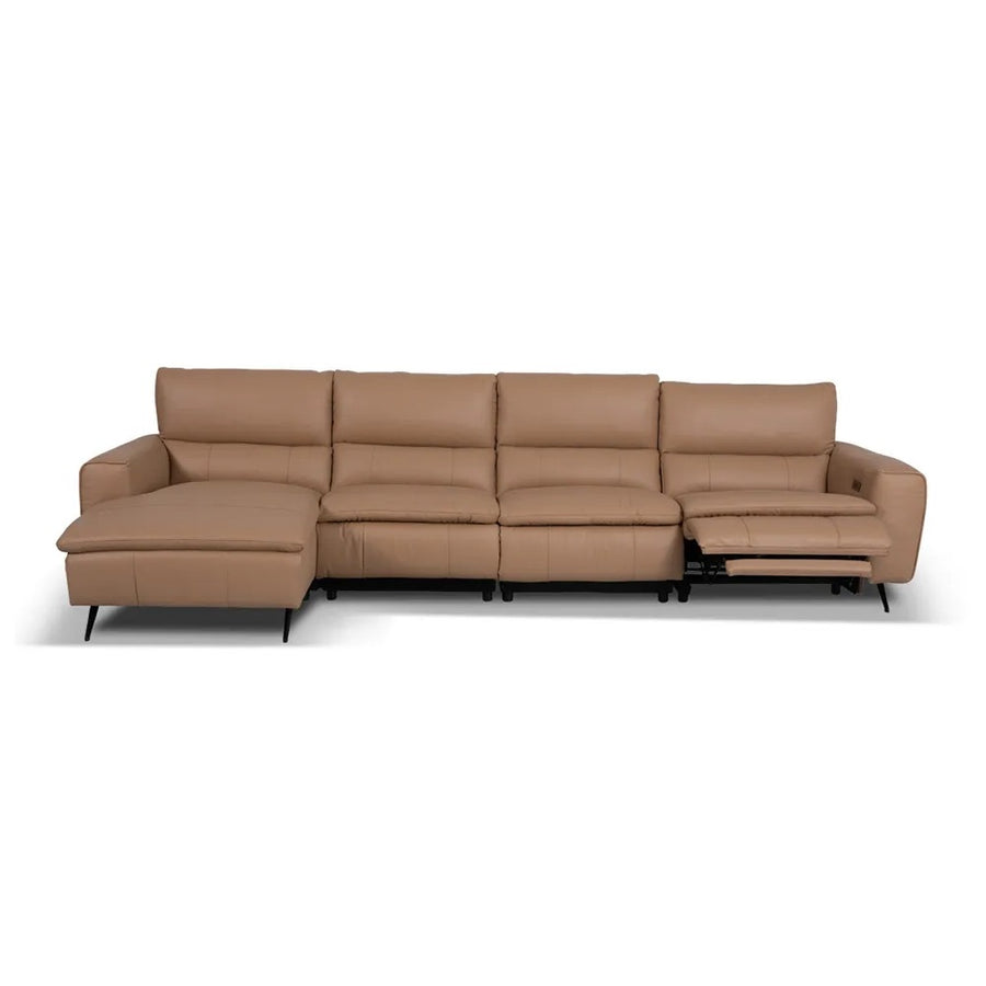 LYSANDER Tan Leather Reclining Sectional Sofa