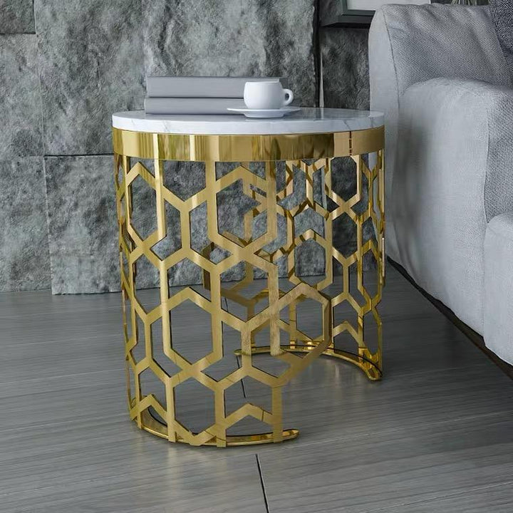 THALINA Glam Pandora Marble and Gold Side Table