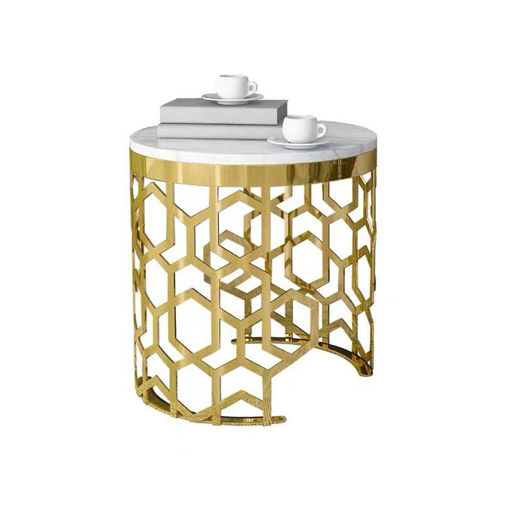 THALINA Glam Pandora Marble and Gold Side Table