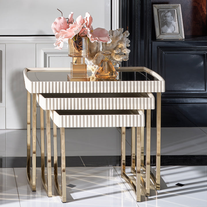 LISBON Nesting Silken Matte Cream End Table - Michael Amini