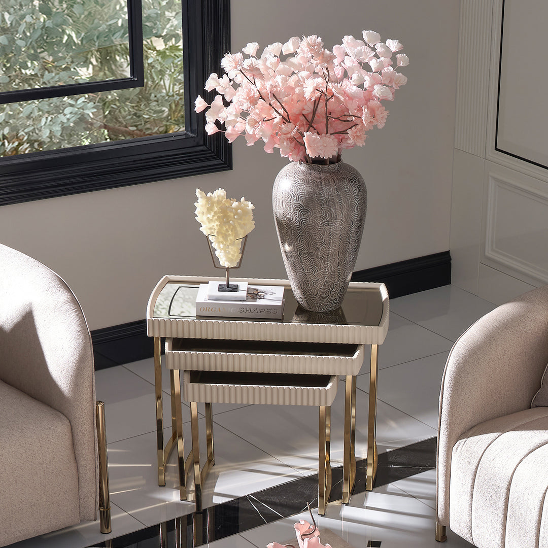 LISBON Nesting Silken Matte Cream End Table - Michael Amini