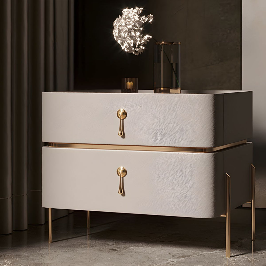 SABRYNNE White & Gold Nightstand