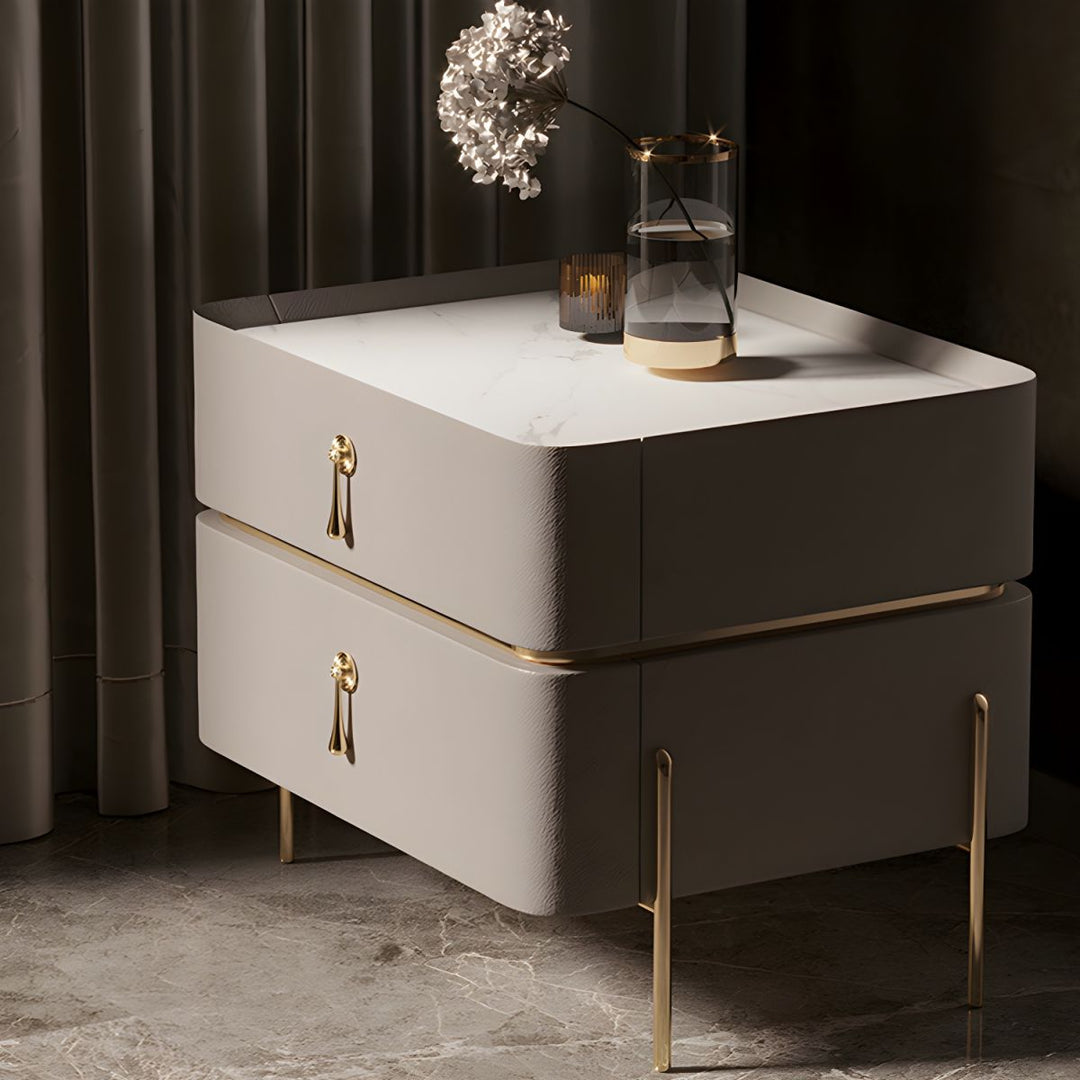 SABRYNNE White & Gold Nightstand