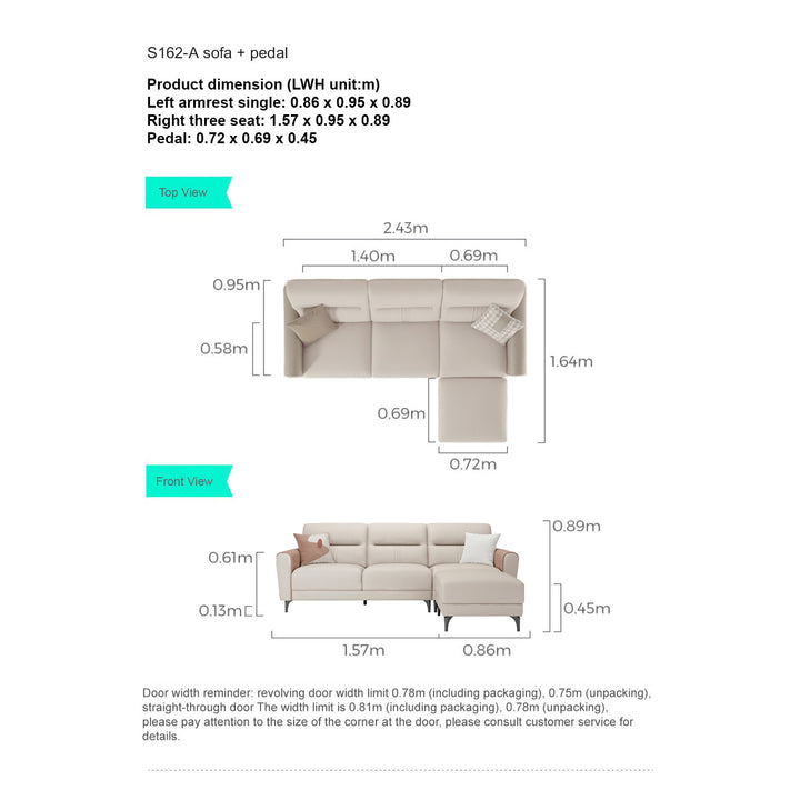 LINDA Beige Sectional Sofa With Ottoman