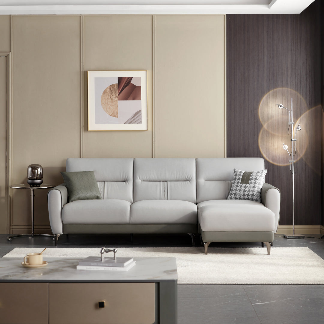 LINDA Grey Sectional Sofa With Ottoman