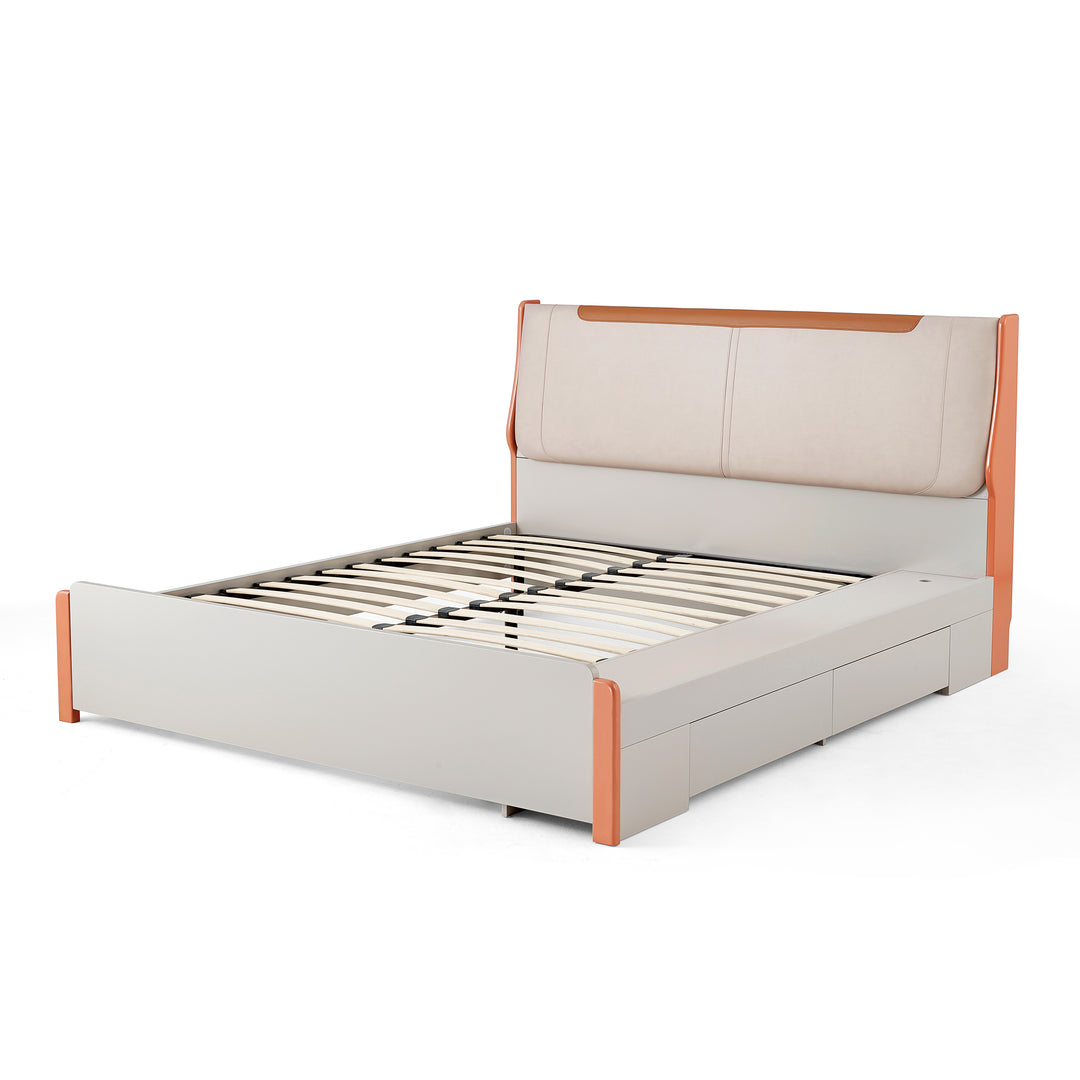 ELLIAN Grey & Orange Drawer Storage Bed