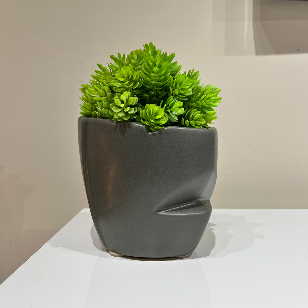 Sculptural Matte Gray Plant Holder