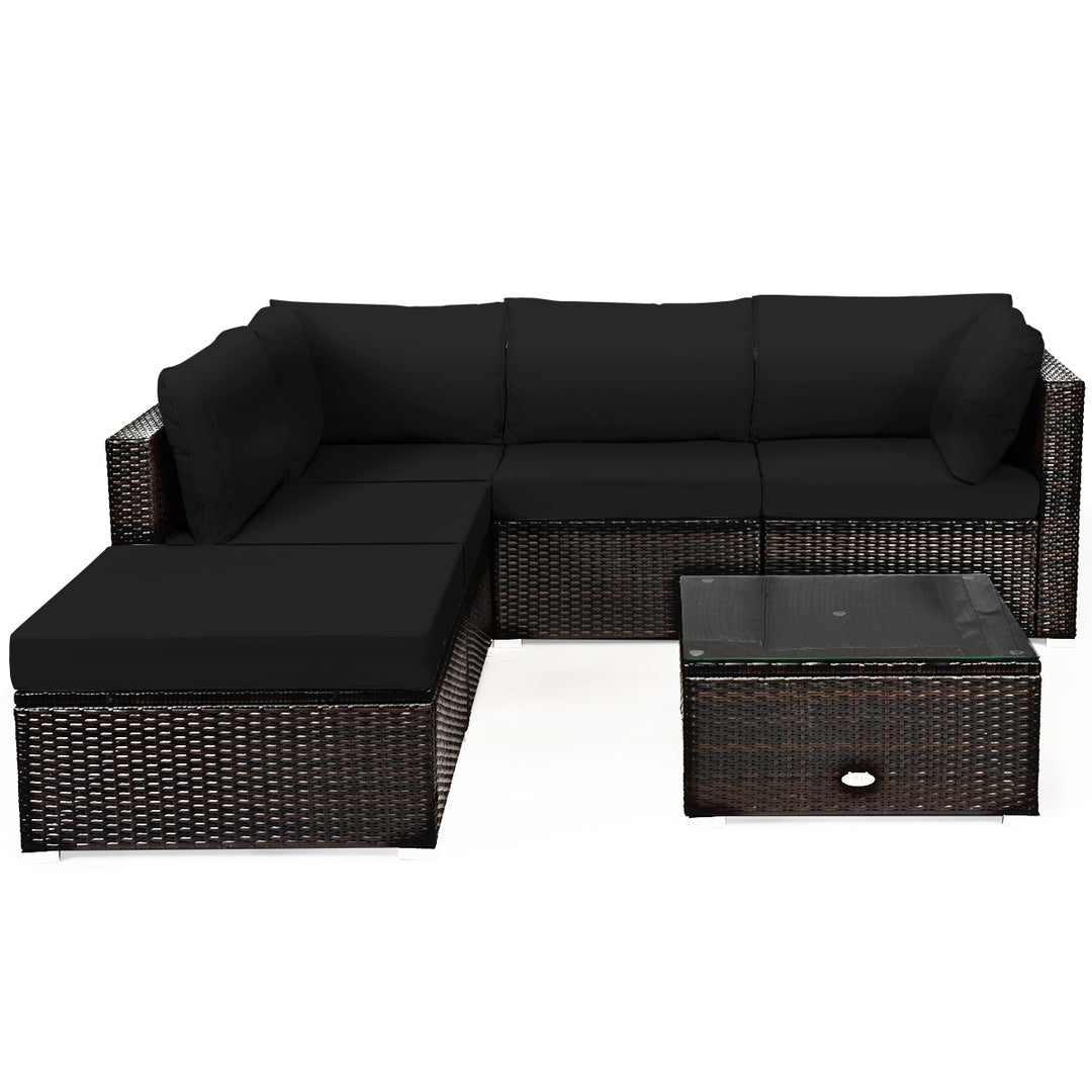 BROOKE 6-Pc Rattan Patio Set with Ottoman Black