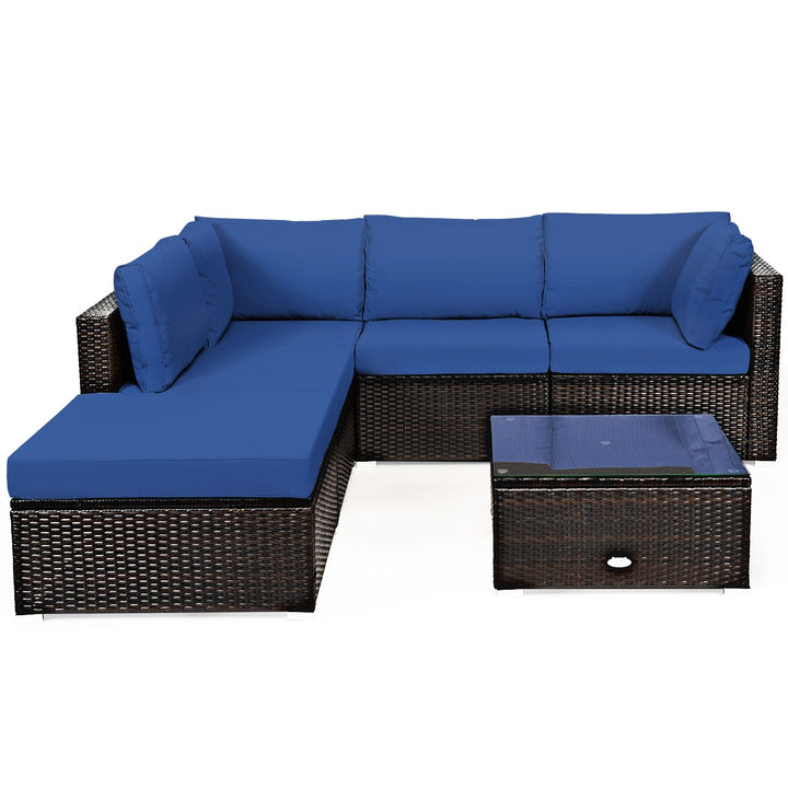 BROOKE 6-Pc Rattan Patio Set with Ottoman Blue