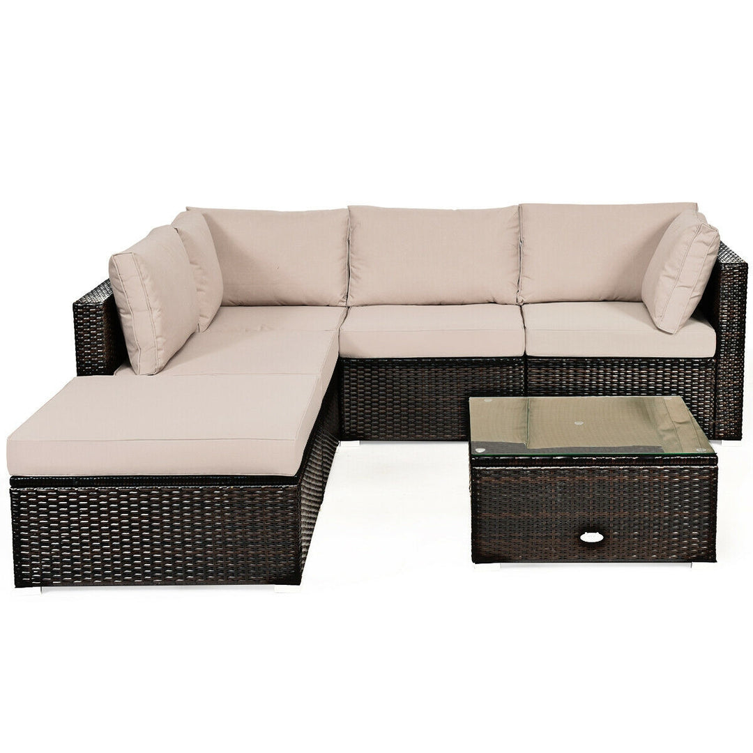 BROOKE 6-Pc Rattan Patio Set with Ottoman Beige