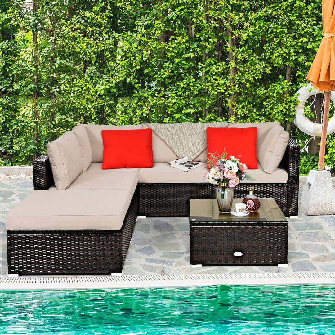 BROOKE 6-Pc Rattan Patio Set with Ottoman