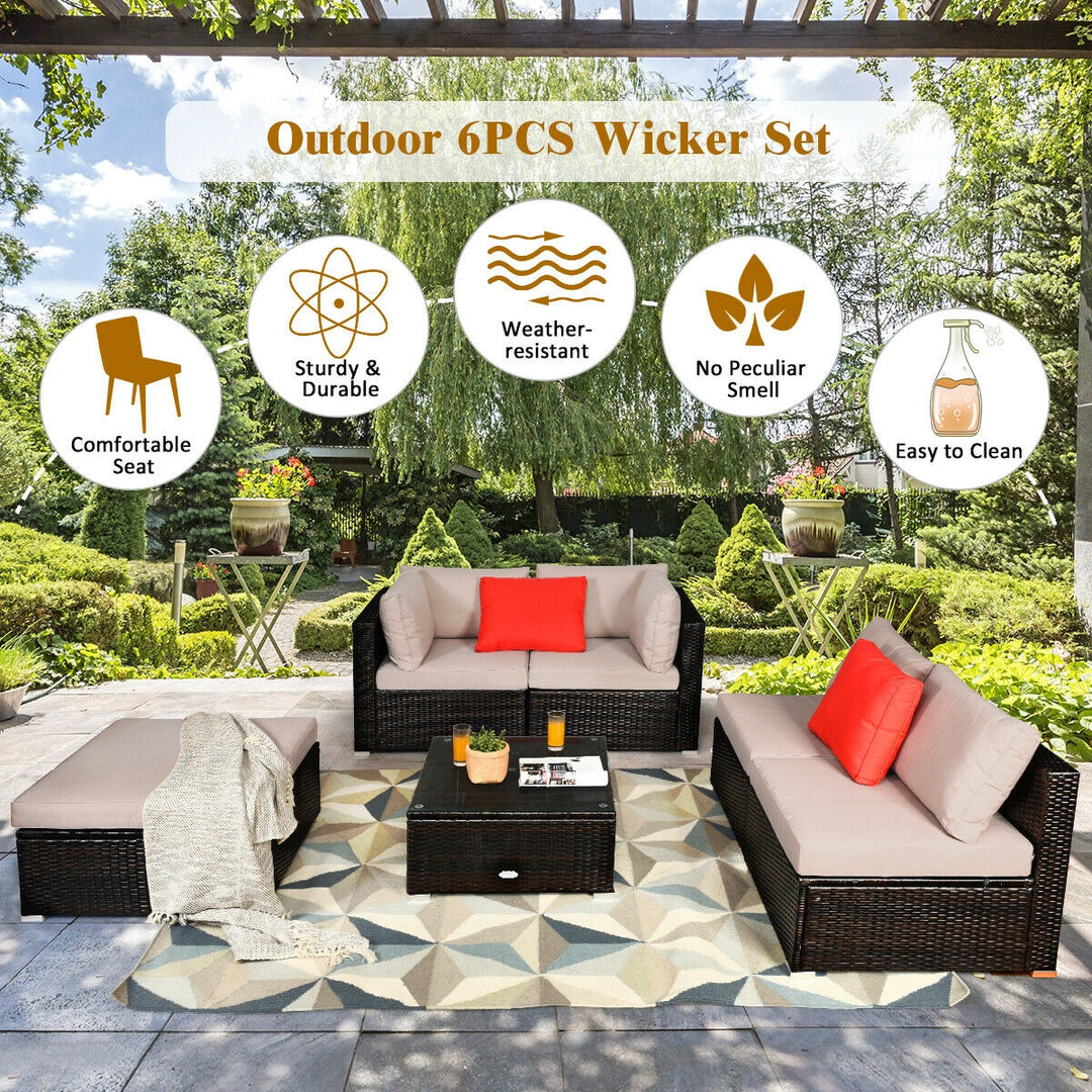 BROOKE 6-Pc Rattan Patio Set with Ottoman